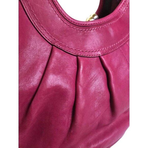 COACH Ergo Pleated Leather Kisslock Satchel hot pink/maroon - Picture 7 of 13